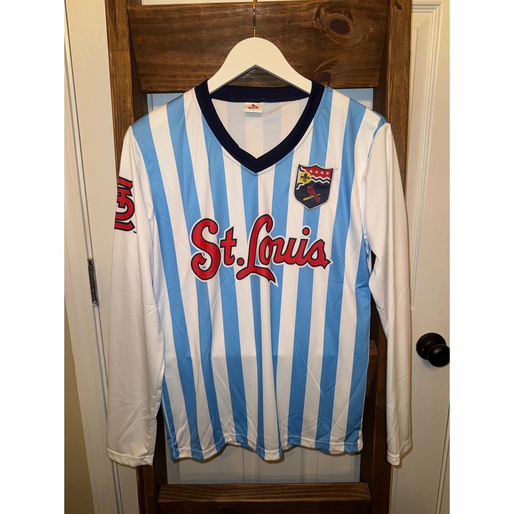 St Louis Cardinals Soccer‎ Jersey Long Sleeve Mens Size S Striped V Neck Patch